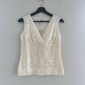 Vintage Talbots Petite Lightweight Stretch Nylon Mesh Tank Top Lace Lined Size P